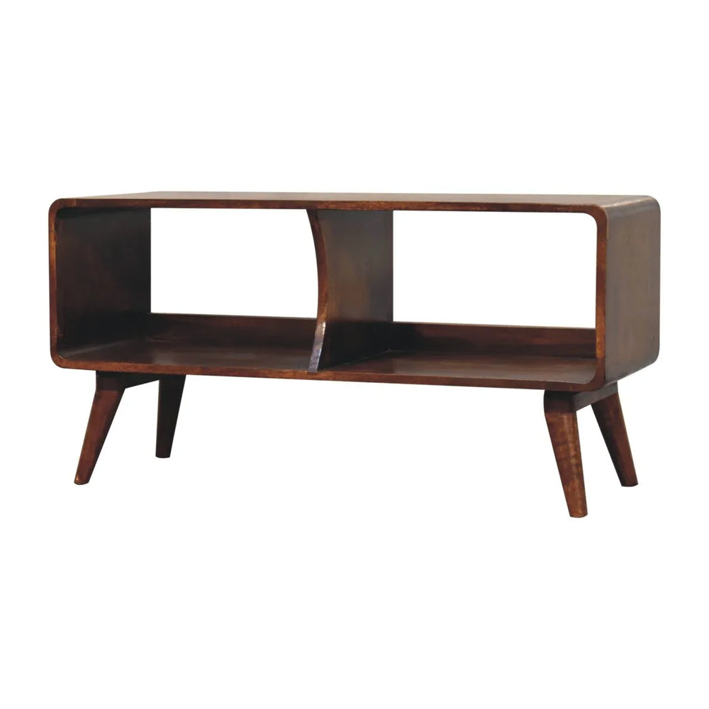 Curved Chestnut Double Slot Media Unit - TidySpaces