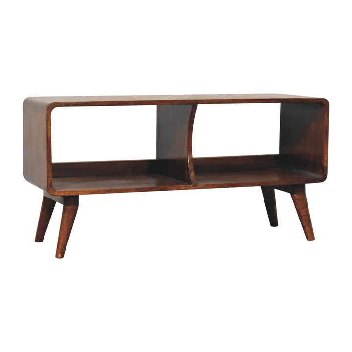 Curved Chestnut Double Slot Media Unit - TidySpaces