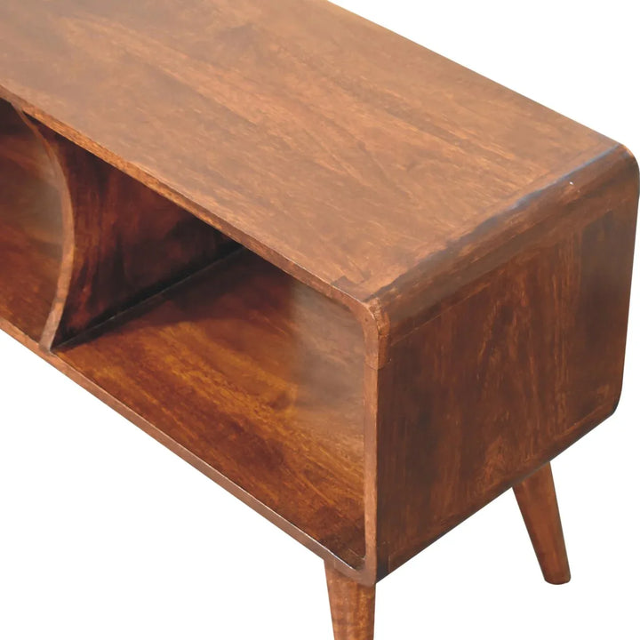 Curved Chestnut Double Slot Media Unit - TidySpaces