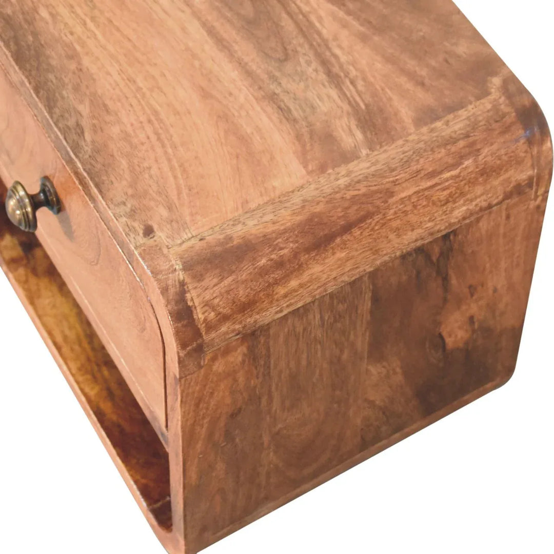 Mini Honey Caramel Wall Mounted Bedside with Open Slot - TidySpaces