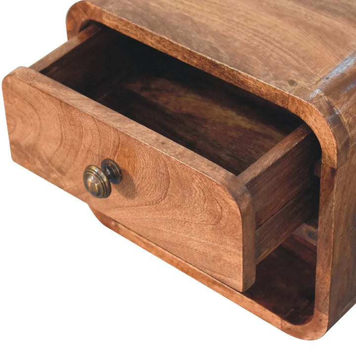 Mini Honey Caramel Wall Mounted Bedside with Open Slot - TidySpaces