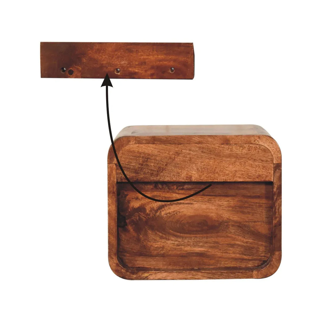Mini Honey Caramel Wall Mounted Bedside with Open Slot - TidySpaces