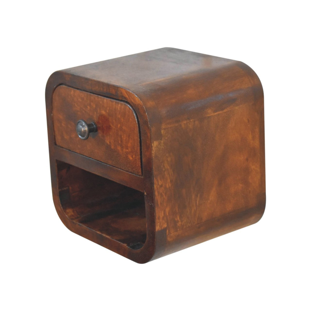 Extra Mini Curved Chestnut Bedside with Open Slot