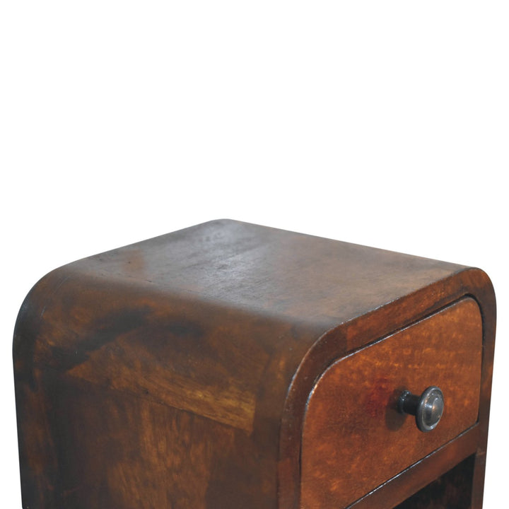 Extra Mini Curved Chestnut Bedside with Open Slot