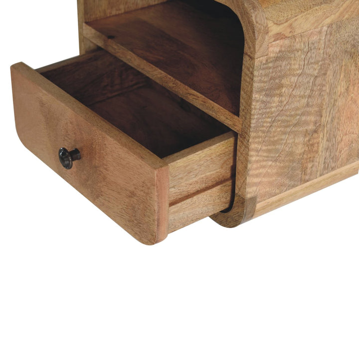 Extra Mini Wall Mounted Curved Oak-ish Bedside with Open Slot