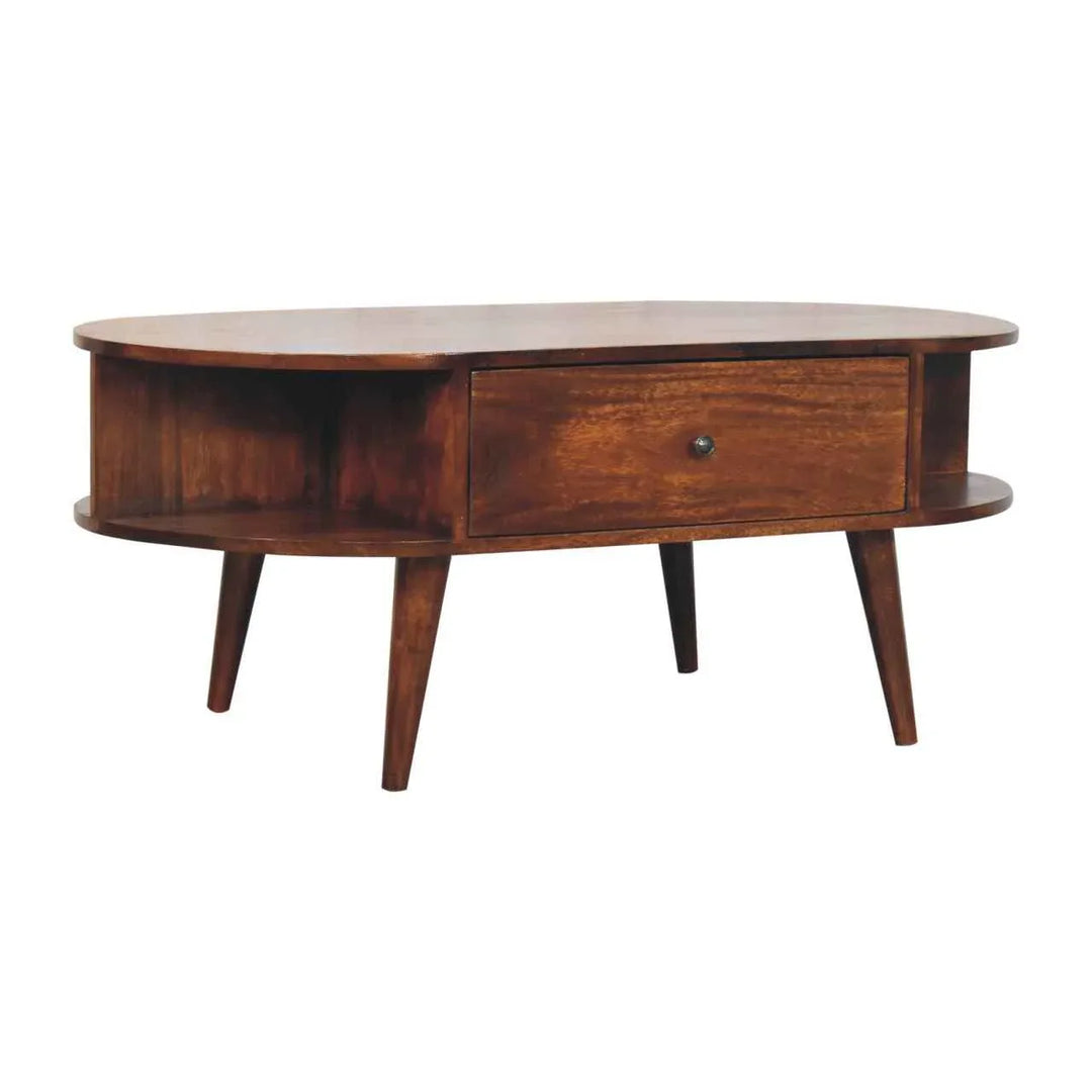 Chestnut Oval Coffee Table with 2 Drawers