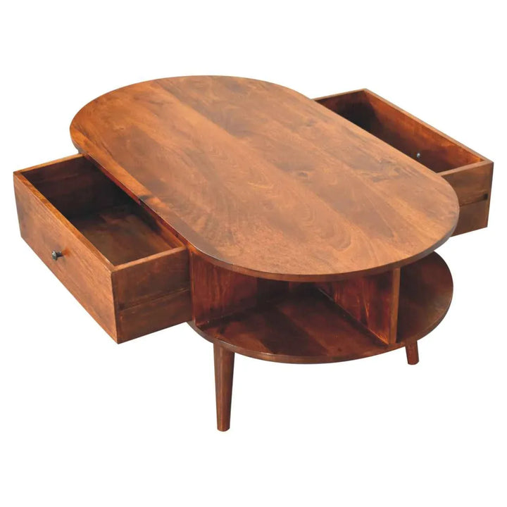 Chestnut Oval Coffee Table with 2 Drawers