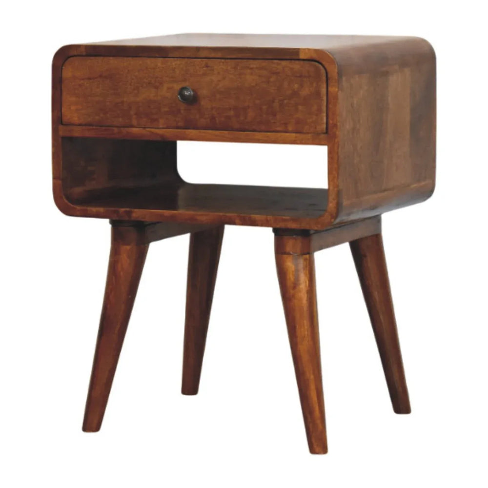Avora Chestnut Nightstand with Drawer and open slot - TidySpaces