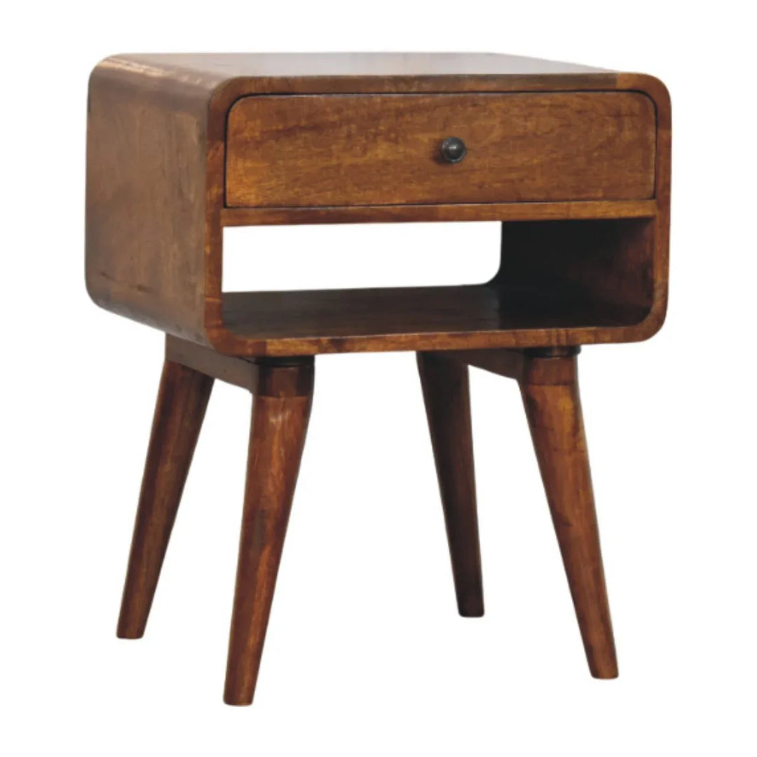Avora Chestnut Nightstand with Drawer and open slot - TidySpaces