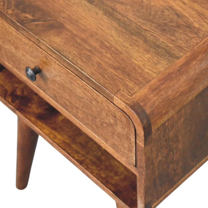 Avora Chestnut Nightstand with Drawer and open slot - TidySpaces