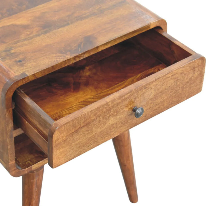 Avora Chestnut Nightstand with Drawer and open slot - TidySpaces