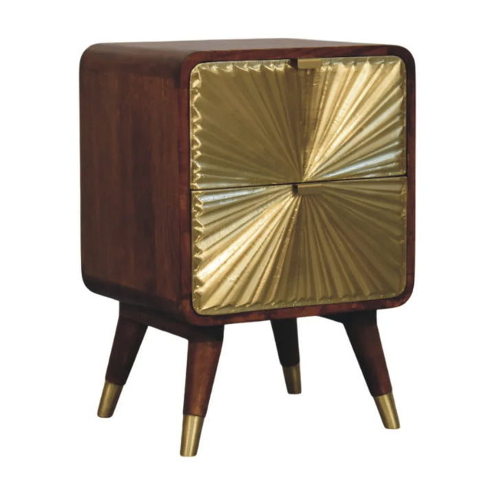 Avora Brass Embossed 2 Drawer Chestnut Nightstand - TidySpaces