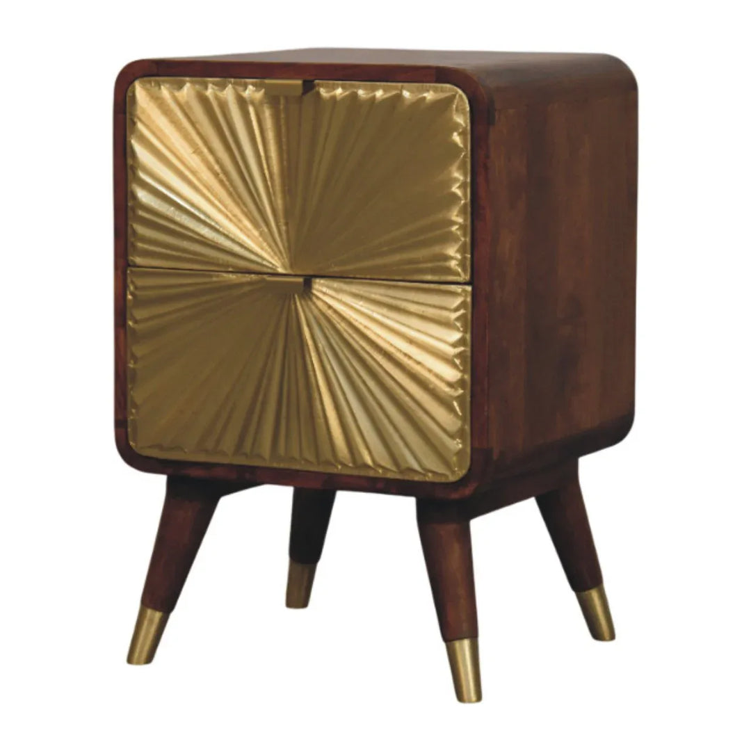 Avora Brass Embossed 2 Drawer Chestnut Nightstand - TidySpaces