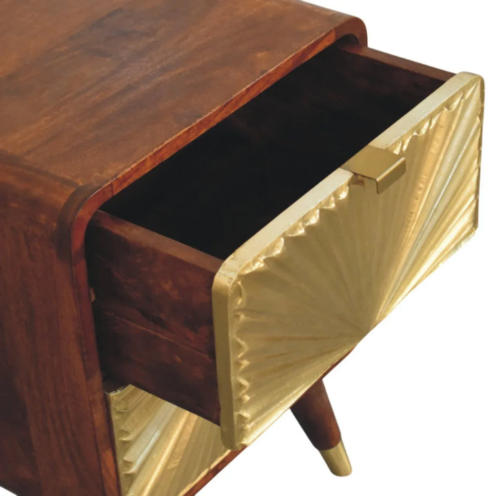 Avora Brass Embossed 2 Drawer Chestnut Nightstand - TidySpaces