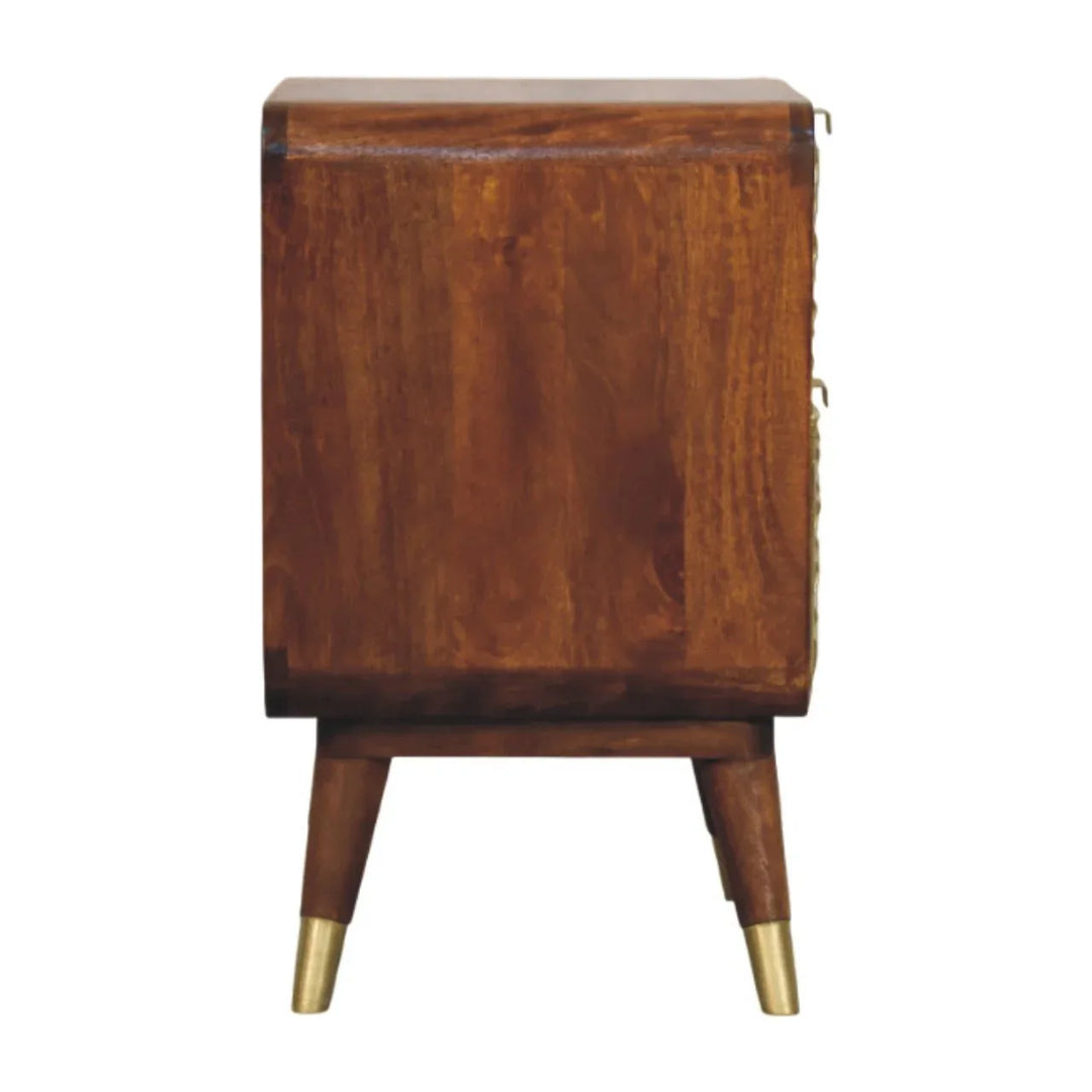 Avora Brass Embossed 2 Drawer Chestnut Nightstand - TidySpaces