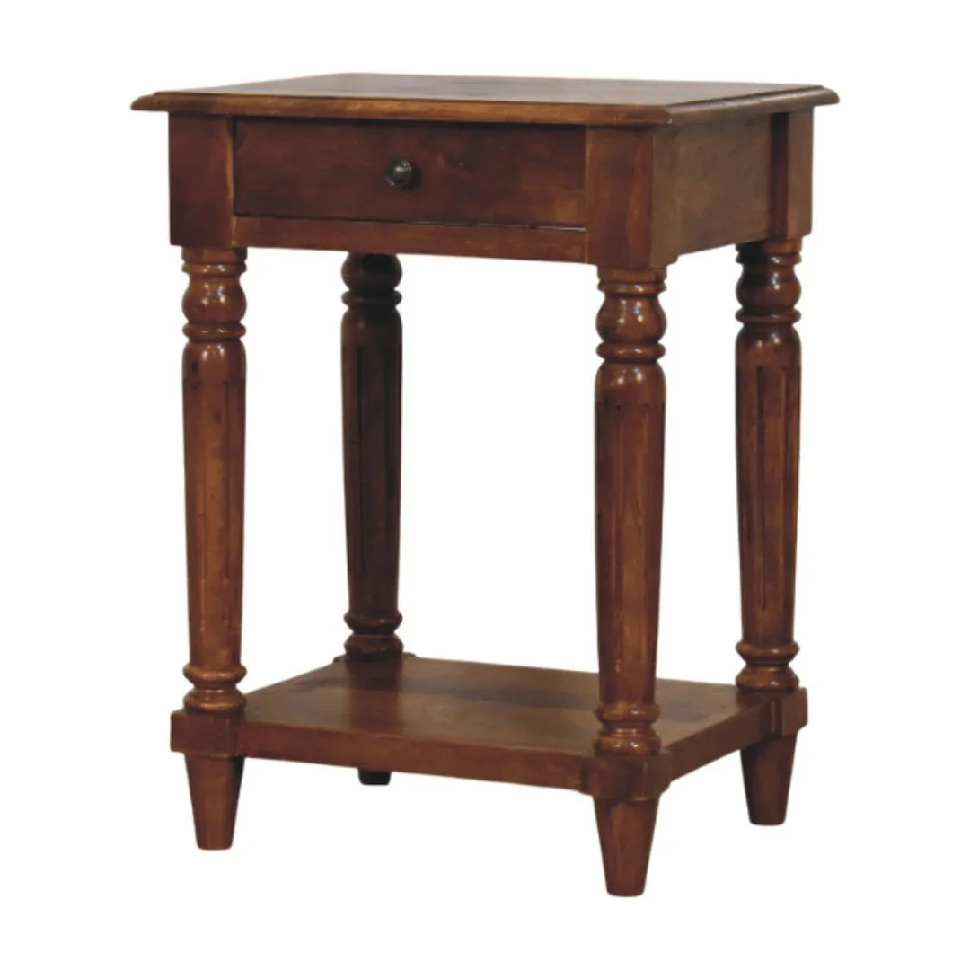 Turned Legs Chestnut 1 Drawer Side Table - TidySpaces