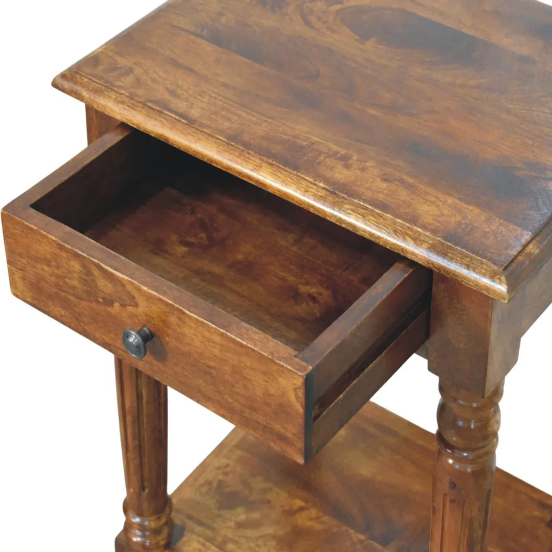 Turned Legs Chestnut 1 Drawer Side Table - TidySpaces
