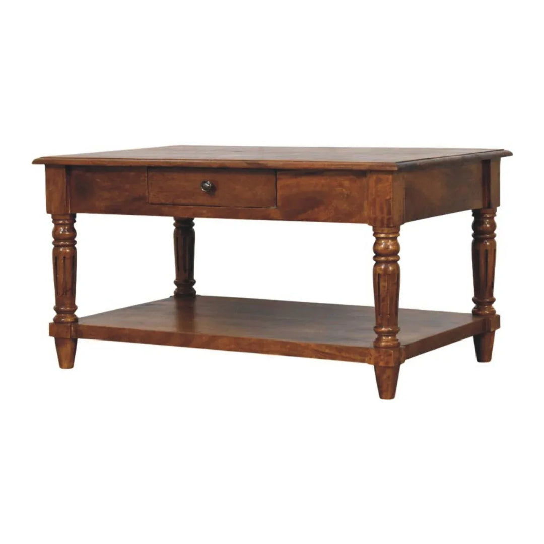 Turned Legs Chestnut 2 Drawer Coffee Table - TidySpaces