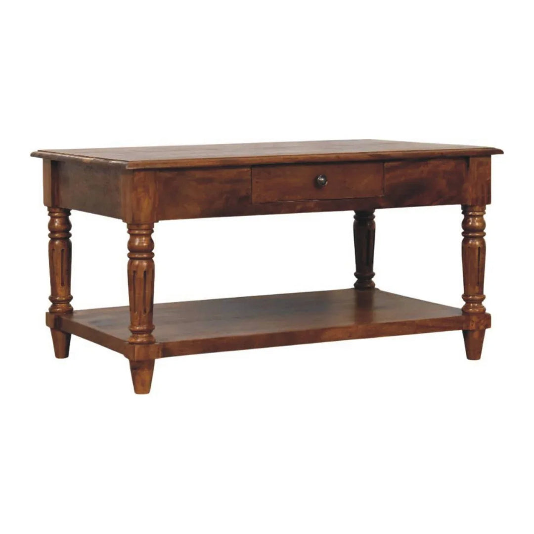 Turned Legs Chestnut 2 Drawer Coffee Table - TidySpaces
