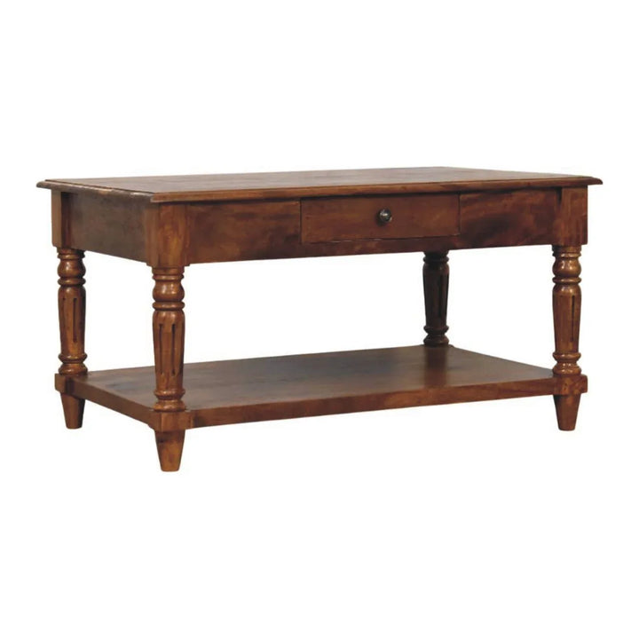 Turned Legs Chestnut 2 Drawer Coffee Table - TidySpaces