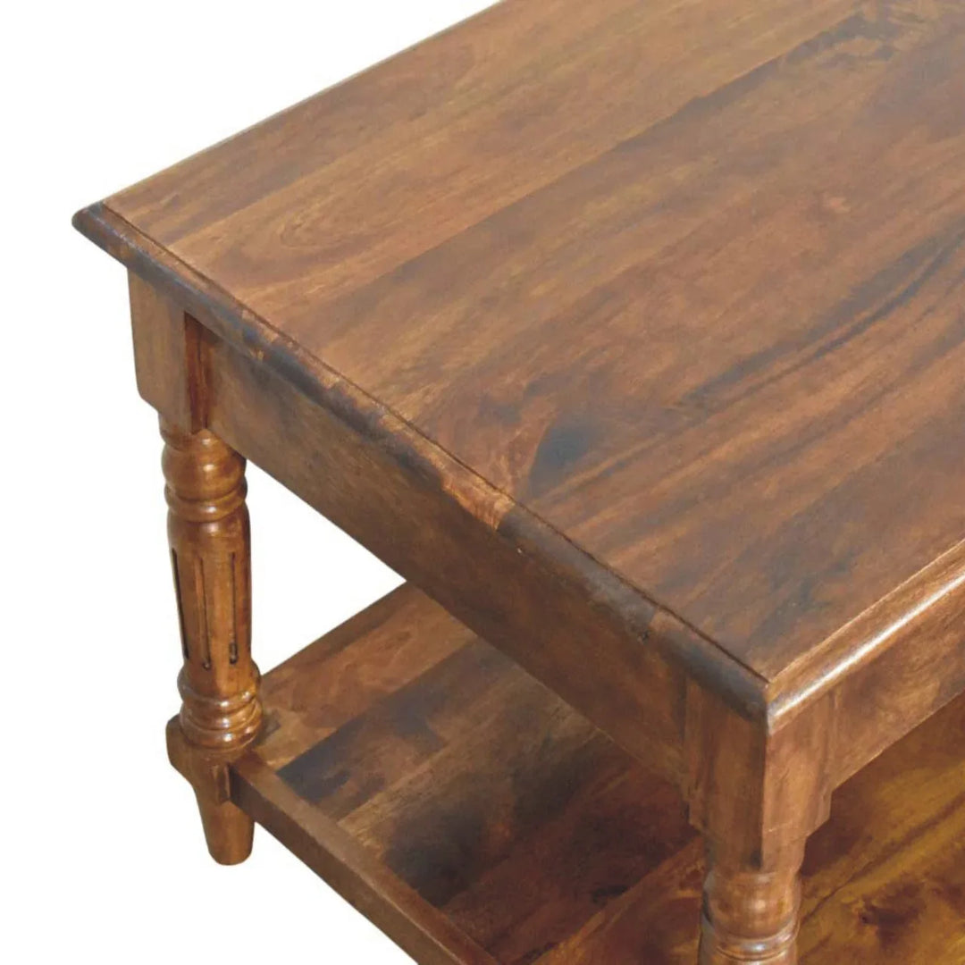 Turned Legs Chestnut 2 Drawer Coffee Table - TidySpaces