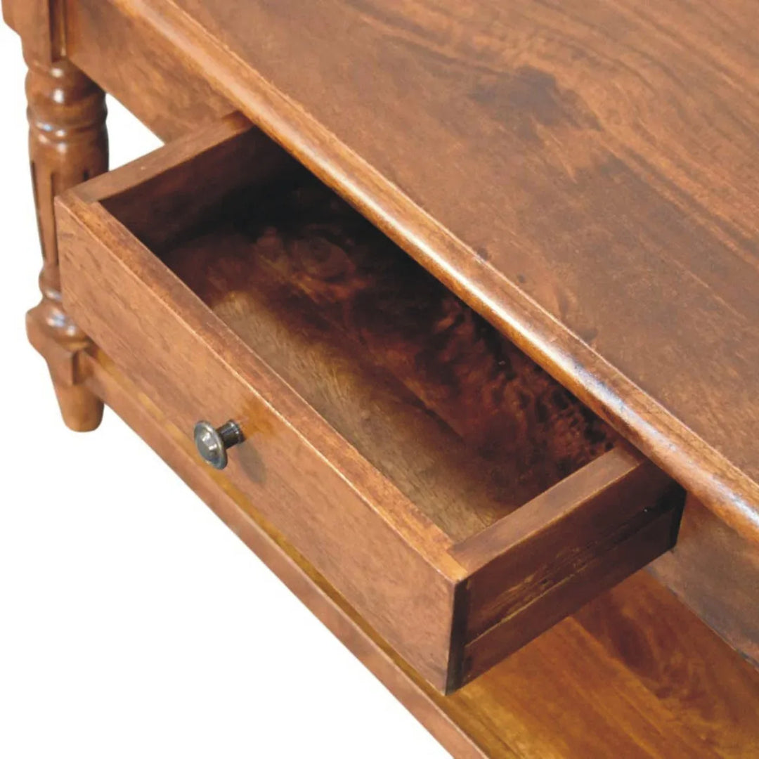 Turned Legs Chestnut 2 Drawer Coffee Table - TidySpaces