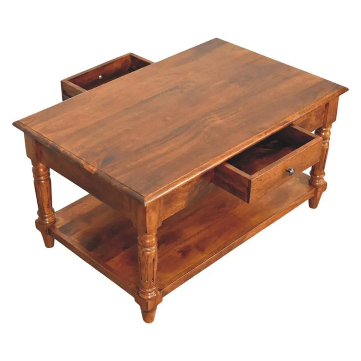 Turned Legs Chestnut 2 Drawer Coffee Table - TidySpaces