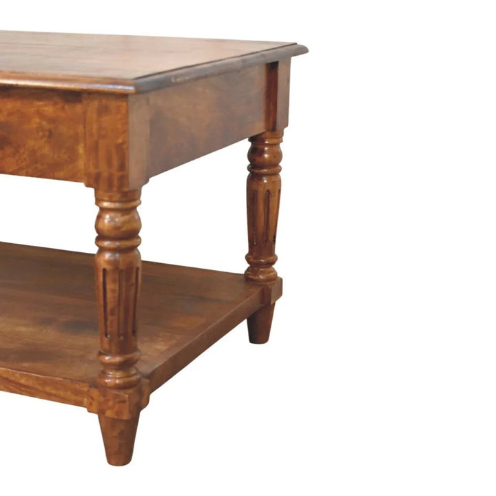 Turned Legs Chestnut 2 Drawer Coffee Table - TidySpaces