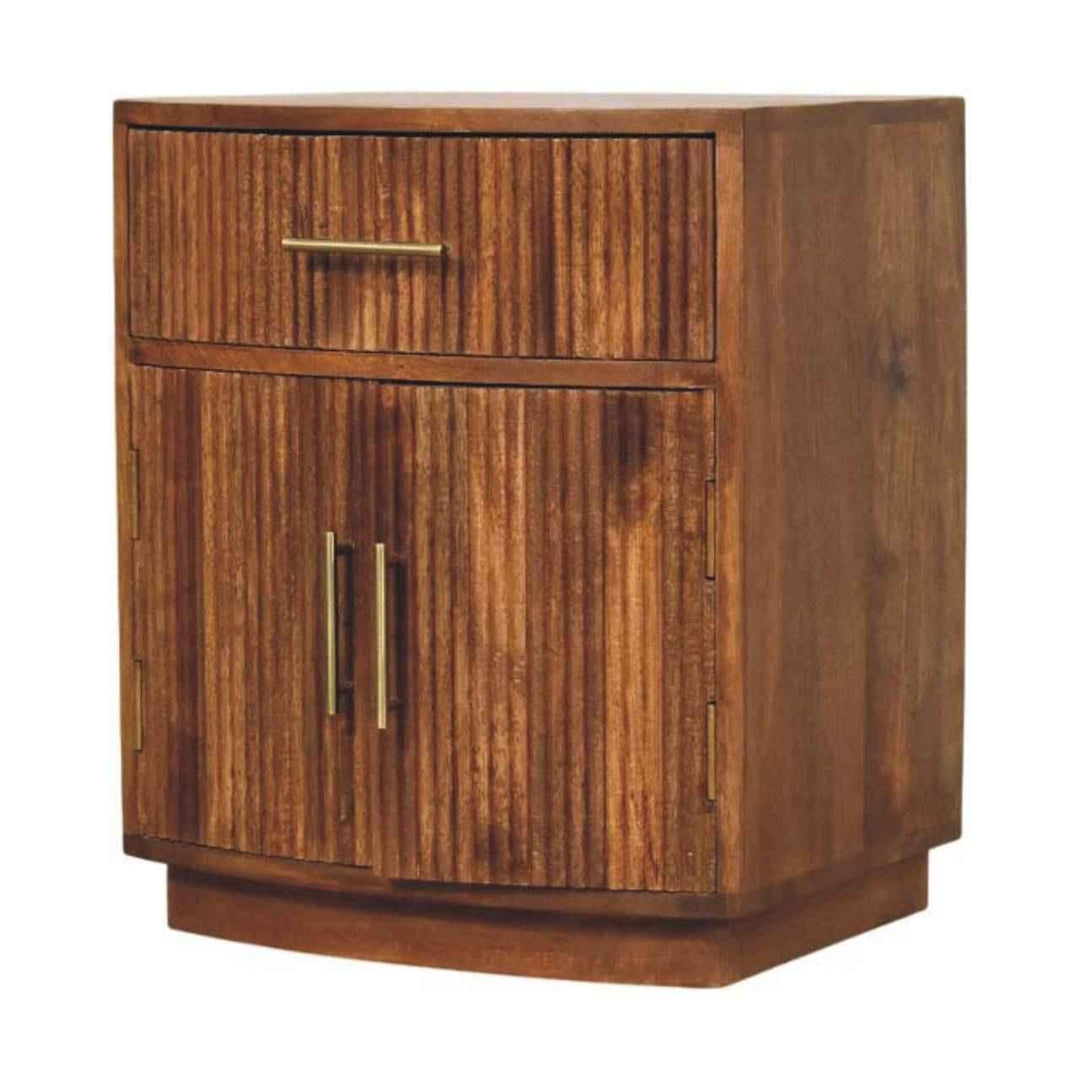 Solid Wood Curved Ribbed Bedside with Drawer