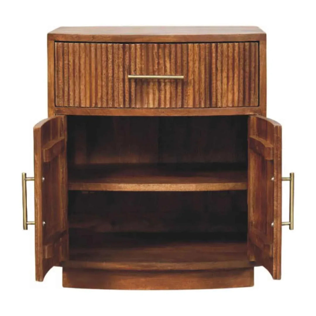 Solid Wood Curved Ribbed Bedside with Drawer