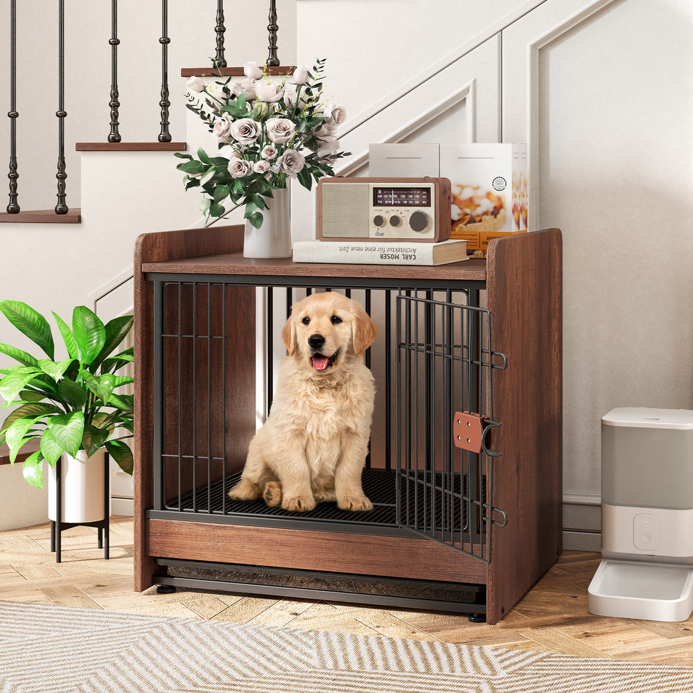 Indoor Dog Crate Furniture with Removable Tray and Lockable Door - TidySpaces