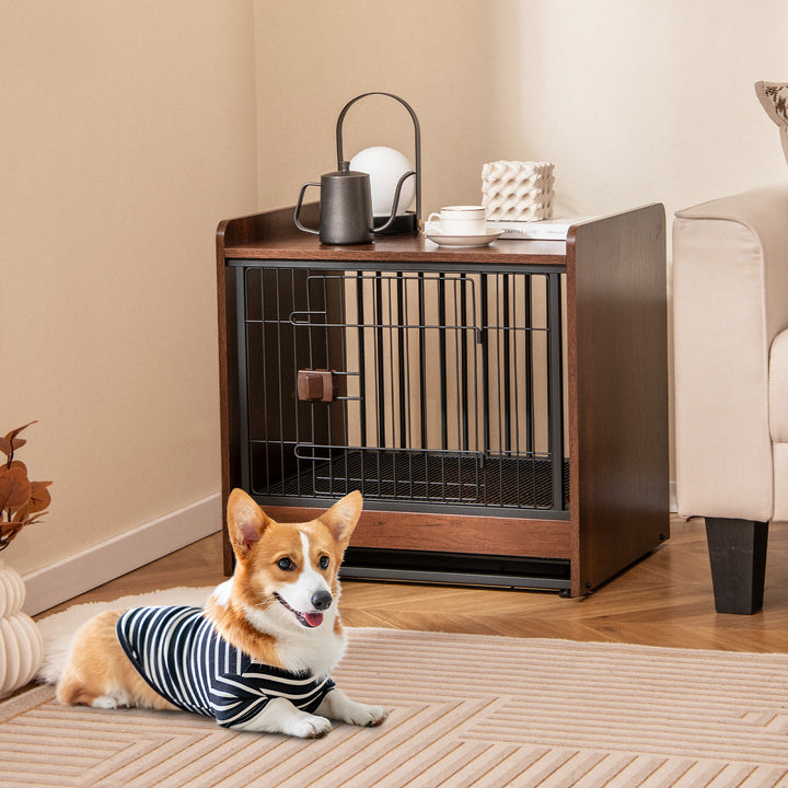 Indoor Dog Crate Furniture with Removable Tray and Lockable Door - TidySpaces