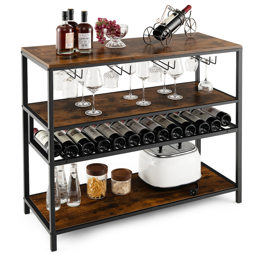 Industrial Bar Cabinet with Wine Rack & 4 Rows of Glass Holders - TidySpaces