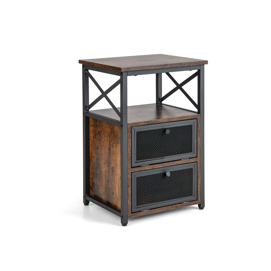 Industrial Bedside Nightstand with 2 Flip Drawers and Open Shelf Rustic - TidySpaces