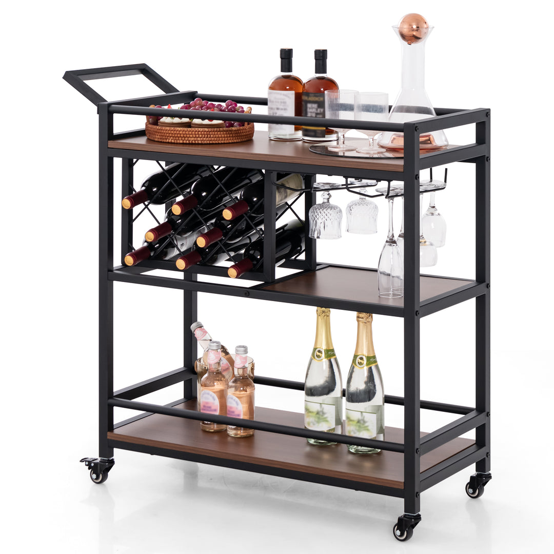 3 Tier Bar Cart Serving Cart w/Wine Racks and Glass Holders