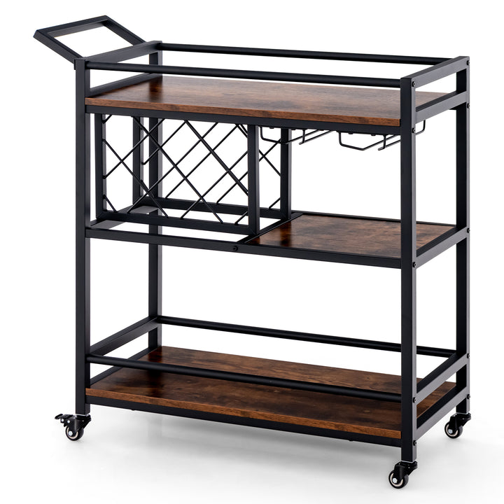 3 Tier Bar Cart Serving Cart w/Wine Racks and Glass Holders