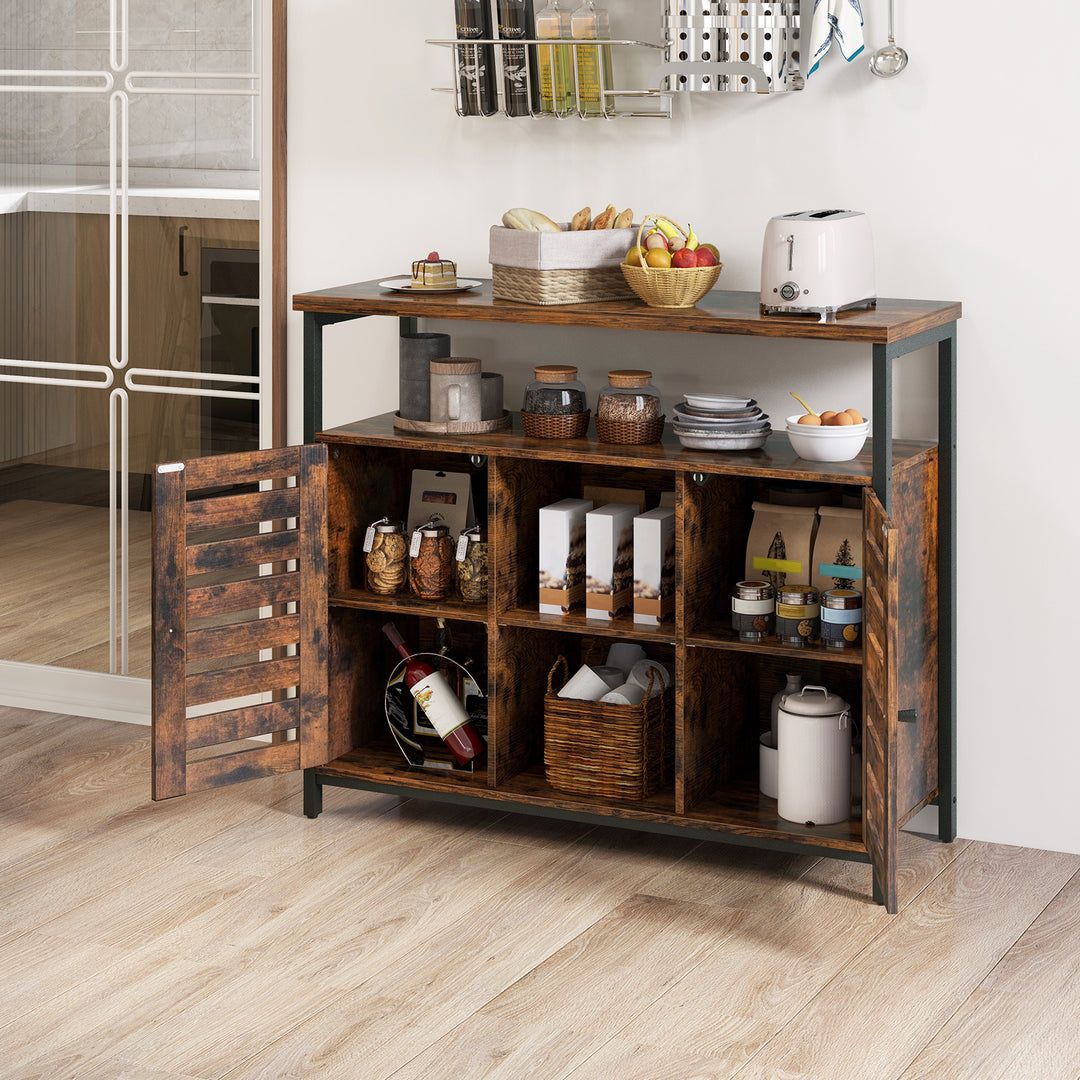 Sideboard Storage Cabinet with Slatted Door and 3 Adjustable Shelves-Rustic Brown - TidySpaces