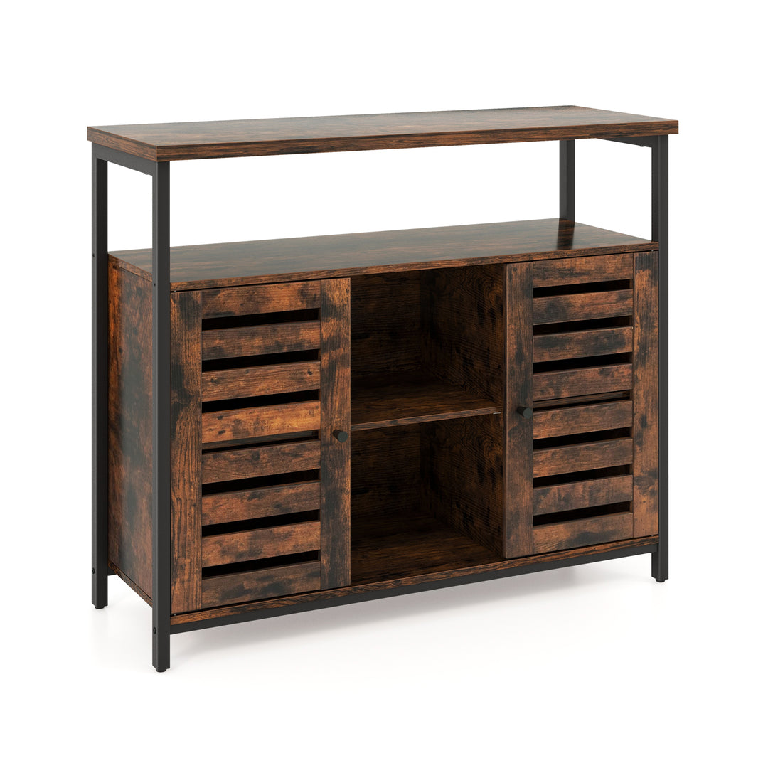 Sideboard Storage Cabinet with Slatted Door and 3 Adjustable Shelves-Rustic Brown - TidySpaces