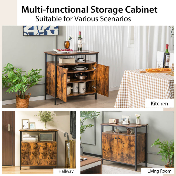 Industrial Sideboard Wooden Storage Cabinet with 2 Door Rustic - TidySpaces
