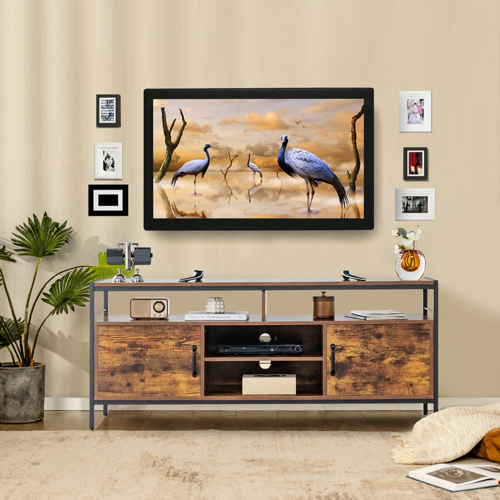 147 cm Industrial TV Stand with Adjustable Shelf for TVs up to 65" Rustic - TidySpaces