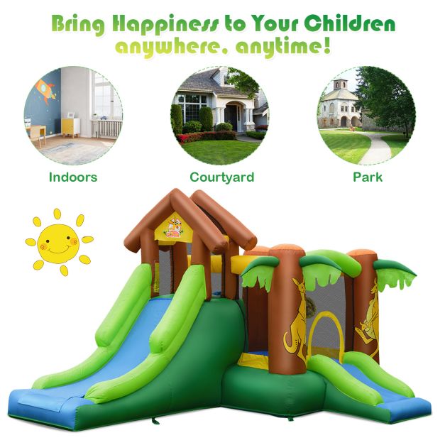 Inflatable Bounce House with Slides and Climbing Wall with Air Blower - TidySpaces
