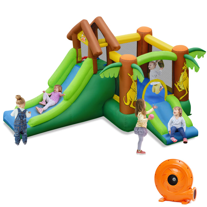 Inflatable Bounce House with Slides and Climbing Wall with Air Blower - TidySpaces