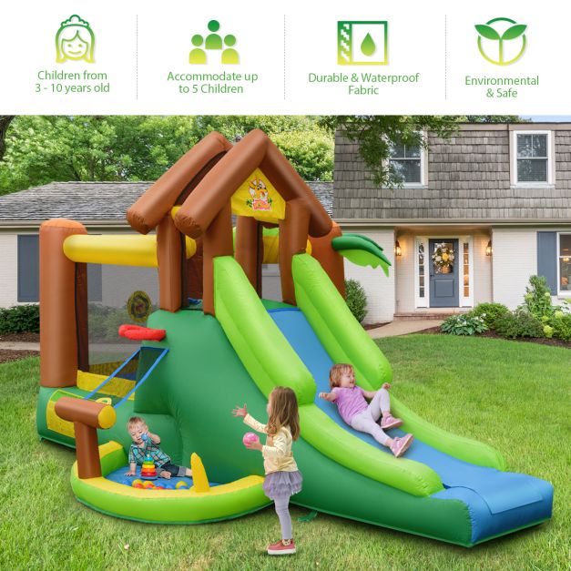 Inflatable Bounce House with Slides and Climbing Wall with Air Blower - TidySpaces
