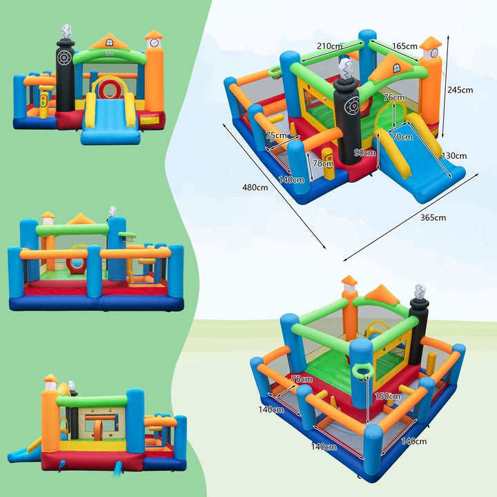 Inflatable Train Themed Kids Bounce Castle with Slide and Basketball Hoop without Air Blower - TidySpaces