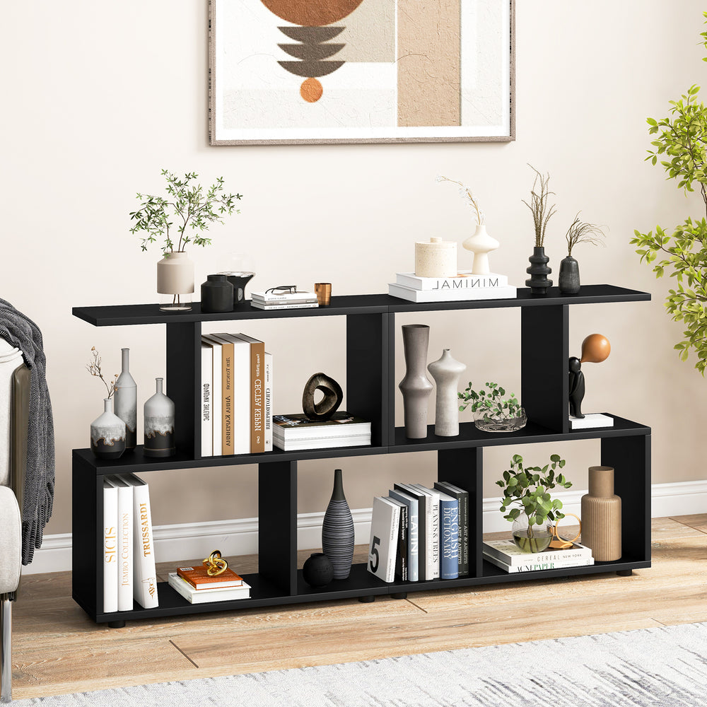 2 tier Irregular Storage Shelf Wood Shelving Units with 4 Compartments - TidySpaces