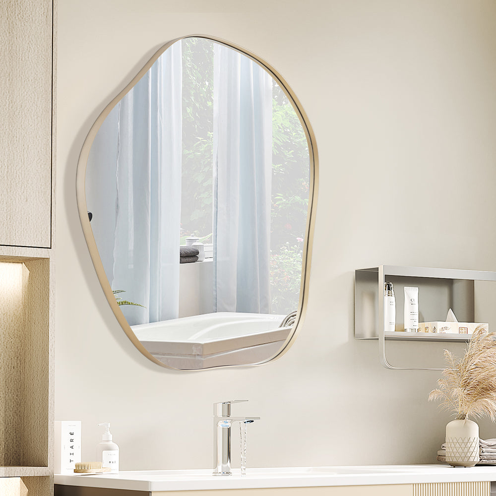 Irregular Wall Mirror Asymmetrical Mirror with Expansion Screws-Golden - TidySpaces