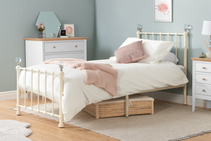 Jessica Modern Single Bed with Acrylic Crystal Finials and Sprung Slatted Base