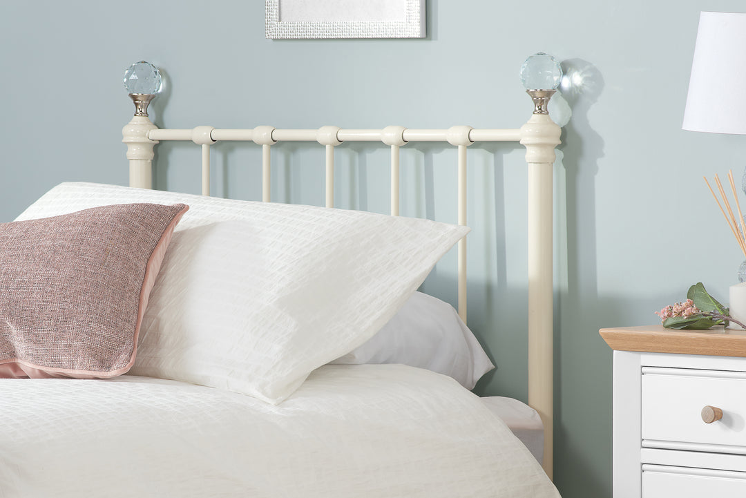 Jessica Modern Single Bed with Acrylic Crystal Finials and Sprung Slatted Base