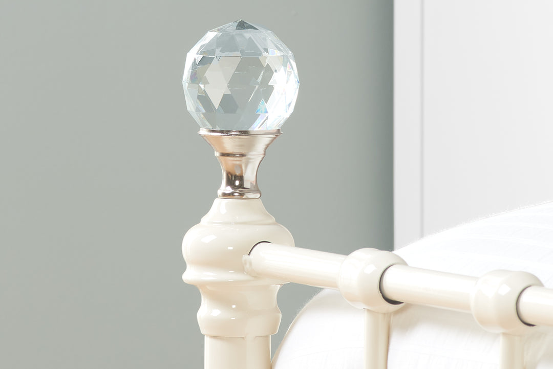 Jessica Modern Single Bed with Acrylic Crystal Finials and Sprung Slatted Base