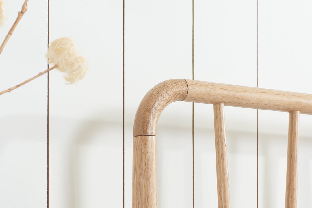 Jesper Oak Bed with Distinctive Spindled Headboard for Stylish Bedrooms